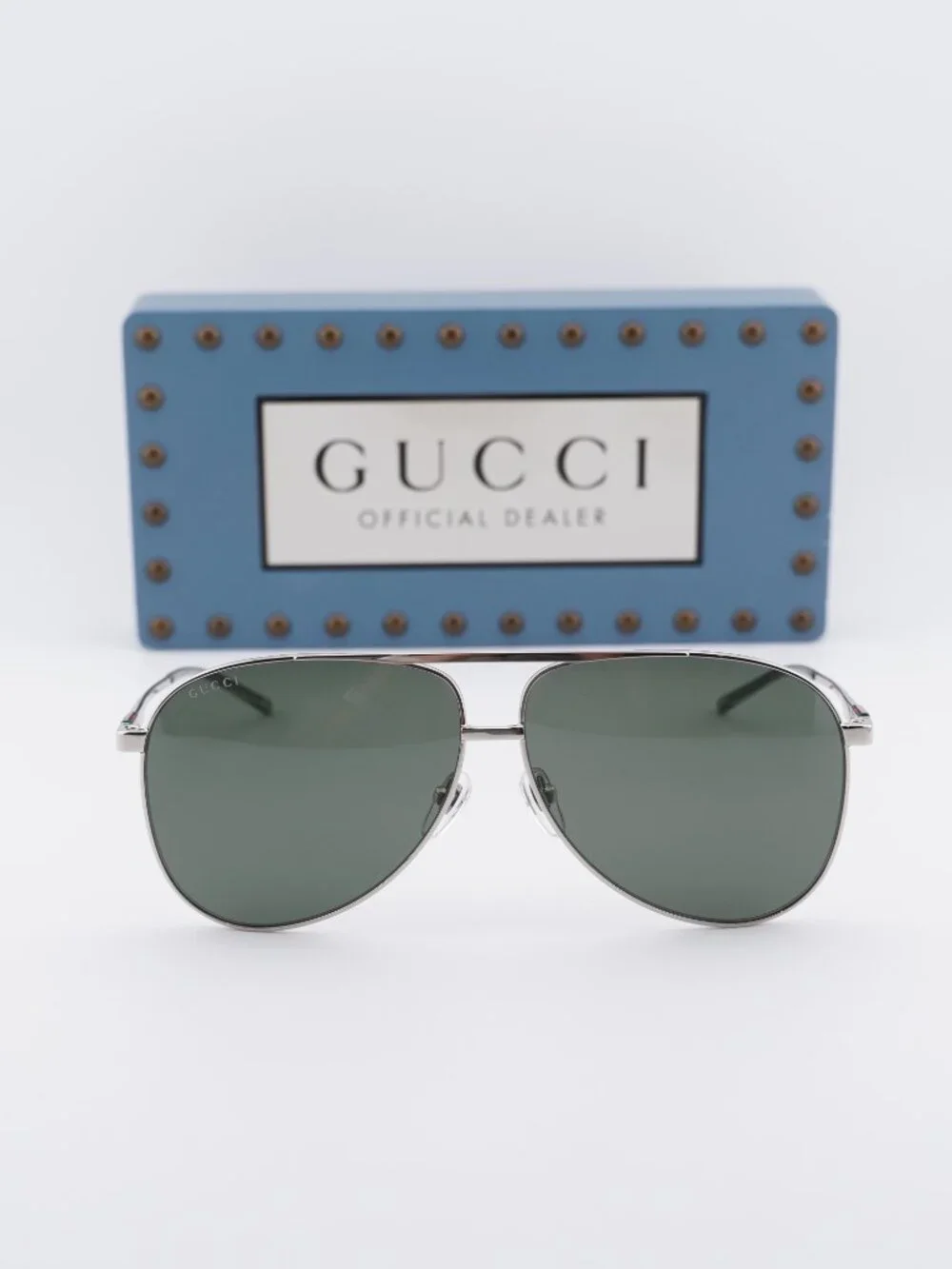 Gucci GG1677S 001 Aviator Sunglasses - Silver / Grey
